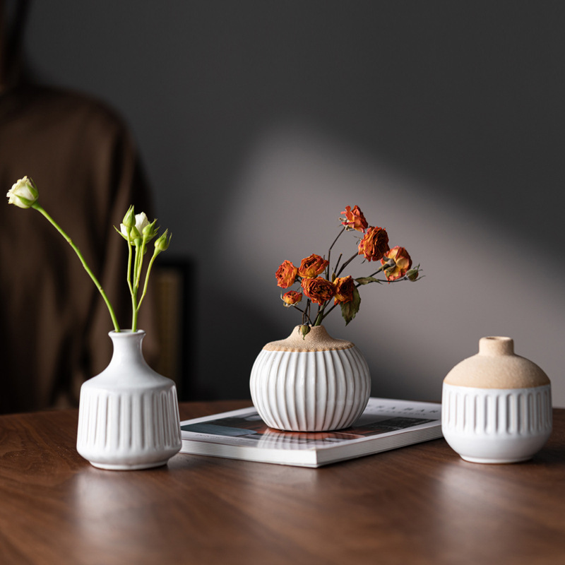 Style ceramic two-color small vase fresh and simple flower arrangement high-end home decoration