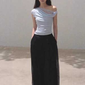 / "Season of Love" Pure Side-Shoulder Design Silhouette Knitted Top Shirt