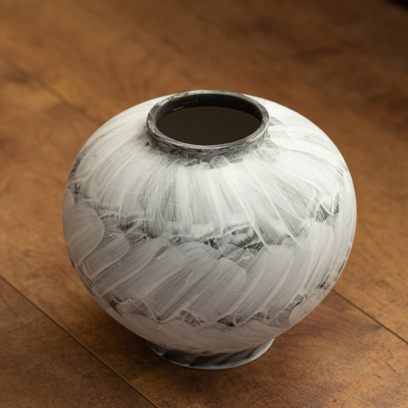 Modern minimalist style ceramic watercolor ink white pattern vase light luxury high-end home decoration