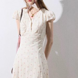 Southern France midsummer floral dress for women in summer pastoral vacation style short-sleeved long dress