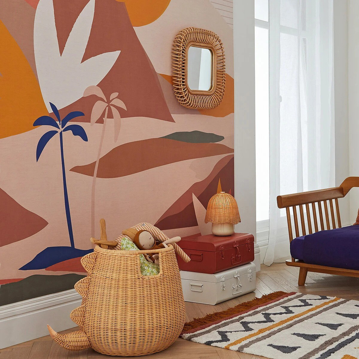 Handmade rattan dinosaur-shaped bathroom clothes basket miscellaneous basket hotel and homestay decoration storage basket toy storage basket