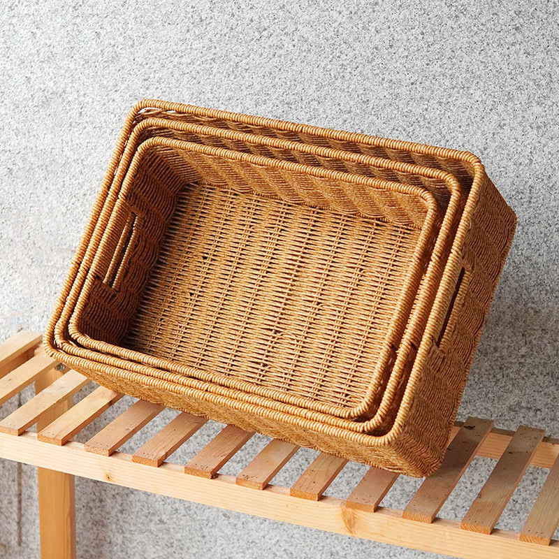 Imitation rattan tea table storage basket living room TV cabinet drawer storage basket desktop snack cosmetic storage basket
