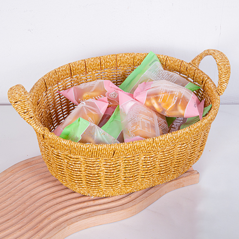 Imitation rattan woven Japanese fruit basket desktop snack storage basket living room coffee table desktop storage basket hand-woven basket