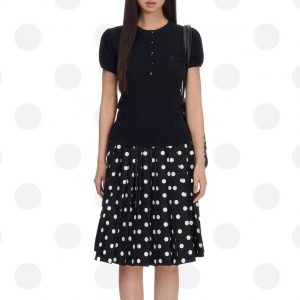 Black wool short-sleeved shirt love lock embroidery design spring and summer Henry collar waist-closing slim top for women