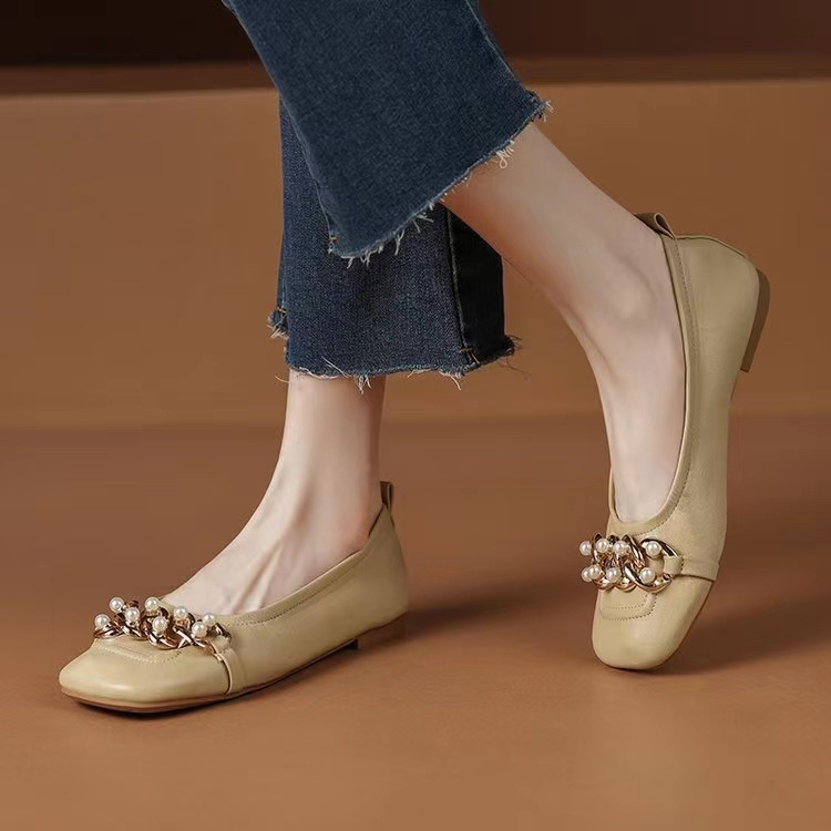 Single shoes for women's summer women's shoes temperament French beanie shoes square toe flat sole soft sole grandma shoes