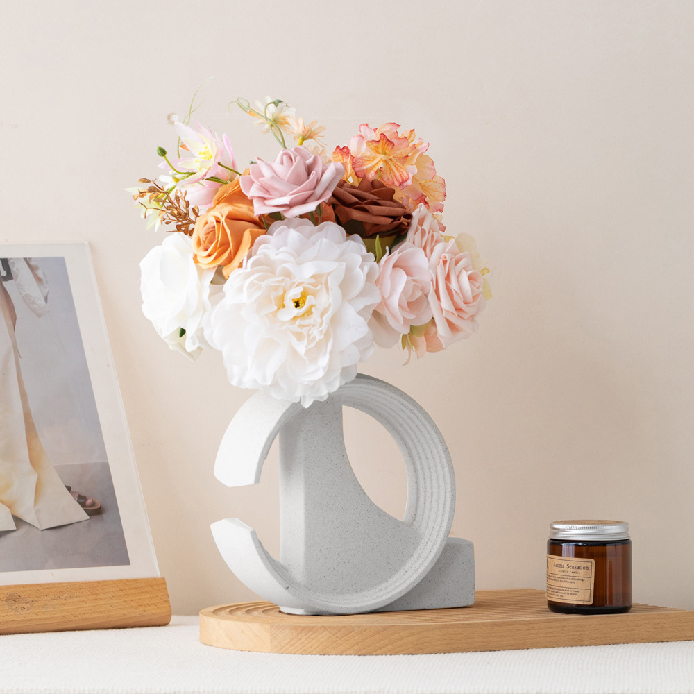 Modern simple geometric ceramic vase light luxury home decoration