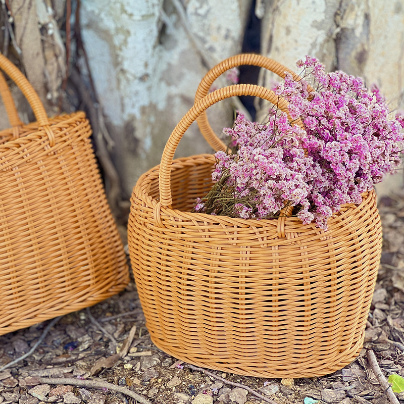 Imitation rattan picnic basket wedding flower boy carrying basket souvenir small flower basket pastoral picking basket weaving storage basket