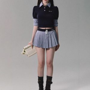 / "Oak Library" Sports Fake Two-Piece Shirt Suit Women's Autumn Shirt Short Skirt Two-Piece Set