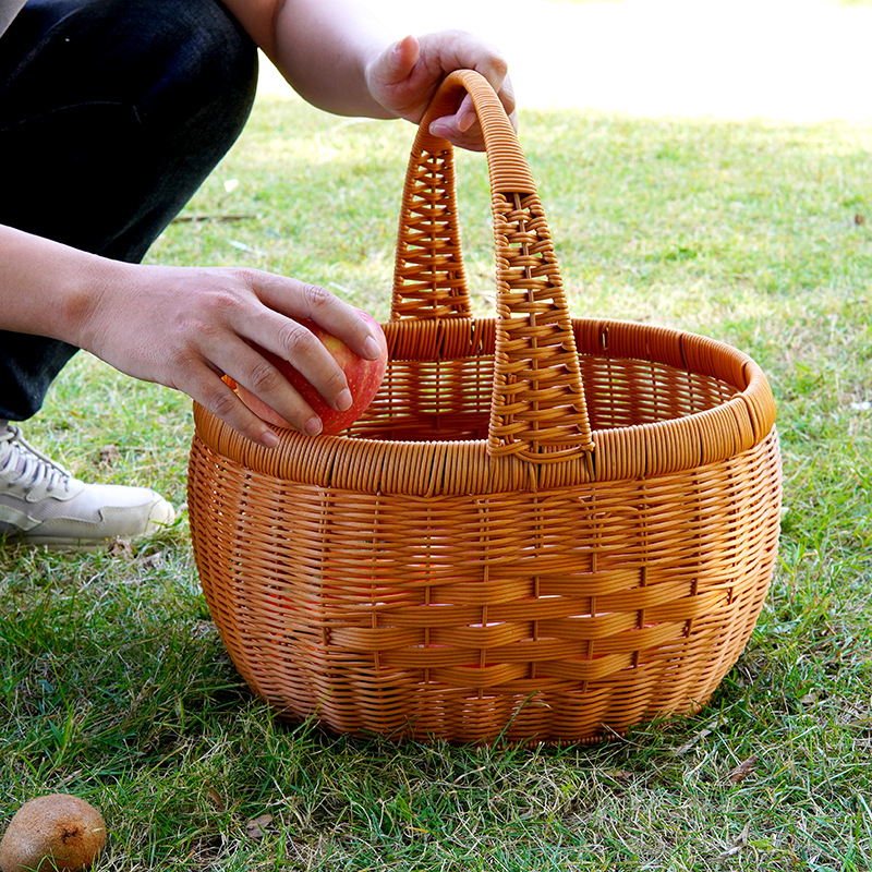 Imitation vine oval handbasket reinforced grocery shopping basket large storage basket shopping basket picking picnic basket worship basket
