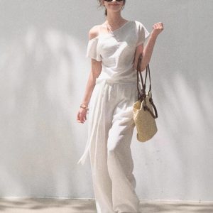 *Far from the Story Line Side-Shoulder Short Sleeve Shirt Casual Trousers Sun Protection Set