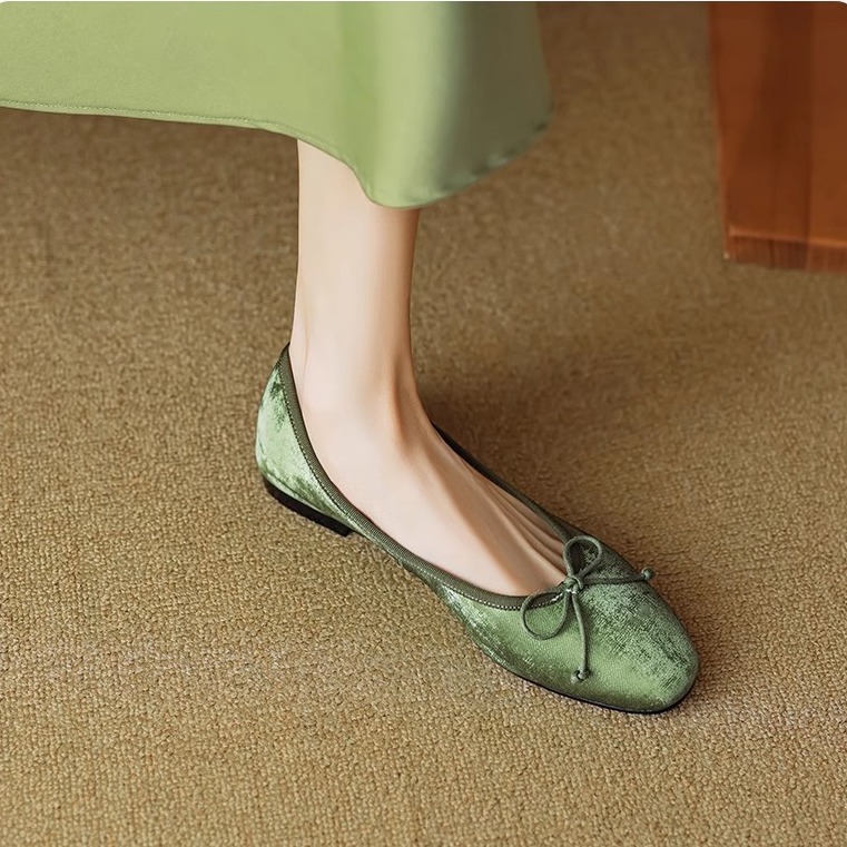 New Chinese style soft leather flat-sole single shoes for women in spring and summer bow soft leather beans shoes egg roll shoes